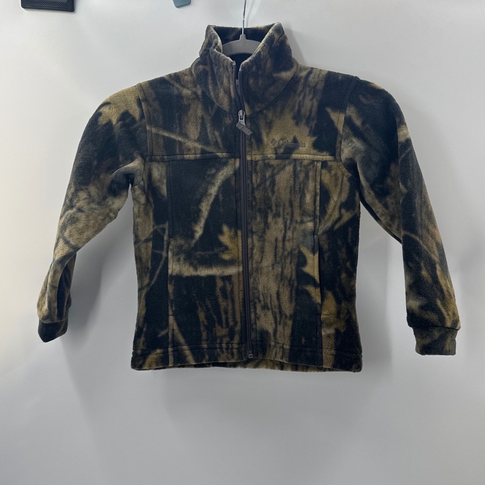 Columbia Kids XXS 4/5 Camo Fleece Full Zip Jacket Brown Tan Leaf Print NWOT